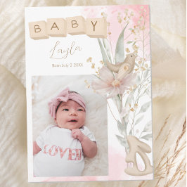 Boho Bloem Houten Blok Spring Baby Aankondiging