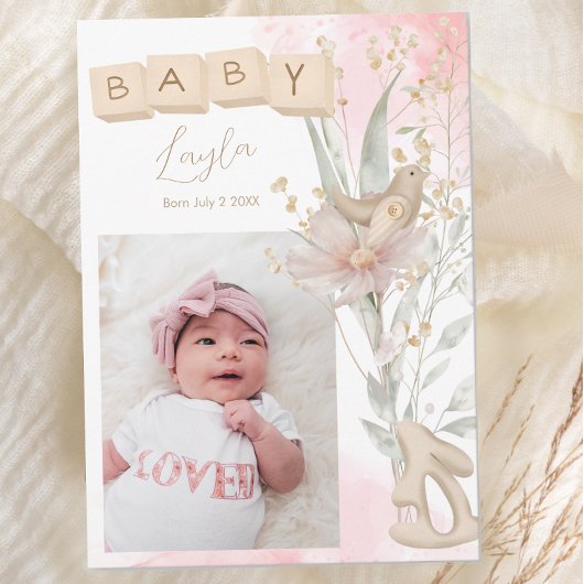 Boho Bloem Houten Blok Spring Baby Aankondiging
