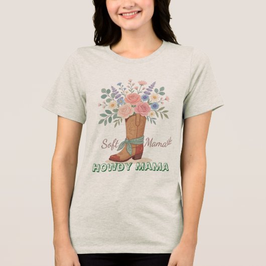 Boho Bloem Koebel Laars Aangepaste Zachte Mama Tot Tri-Blend Shirt (Voorkant)
