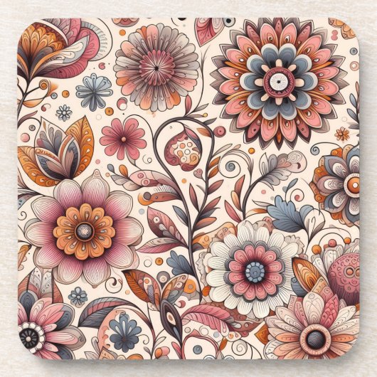 Boho Bloem Kurk Onderzetters Set van 6 (Voorkant)