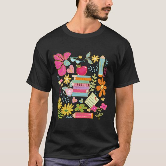 Boho Bloem Leraar Boek Apple Potlood Grappige Acht T-shirt (Voorkant)