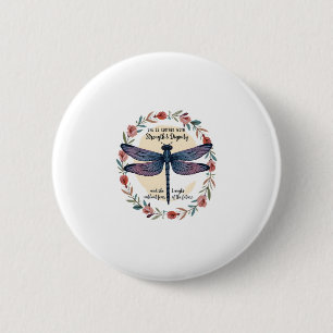 Boho Bloem Libelle Zij Is Bekleed Met Kracht Ronde Button 5,7 Cm