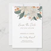 Boho bloem, lijn handgetekende bloem save the date (Voorkant)