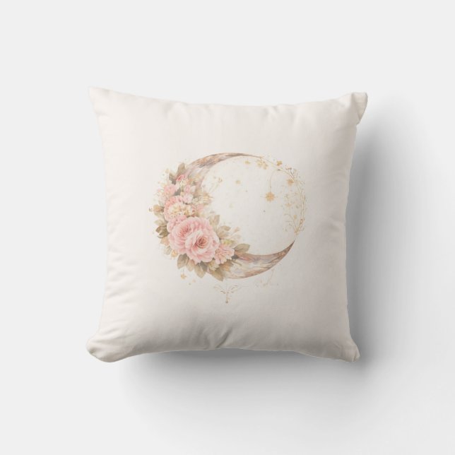 Boho Bloem Maand | Minimale Esthetische Worpkussen Kussen (Voorkant)