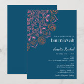 Boho Bloem Mandala Turquoise Blauwe Bat Mitzvah Kaart (Voorkant / Achterkant)