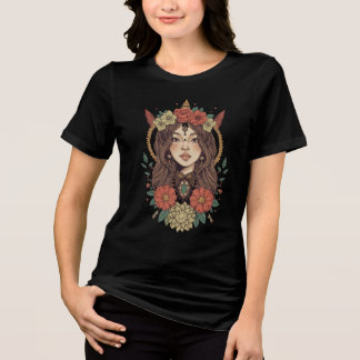 Boho Bloem Meisje Zwarte T-Shirt
