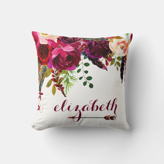 Boho bloem met jouw naam en pijl kussen (Voorkant)