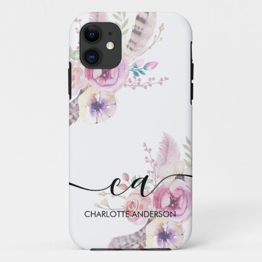 Boho Bloem, Monogram Case-Mate iPhone Case (Achterkant)