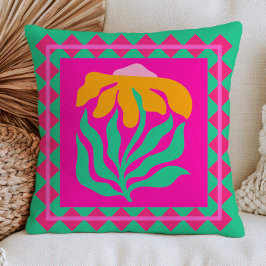 BOHO Bloem op Fuchsia Roze & Groene Retro Bloemstu Kussen