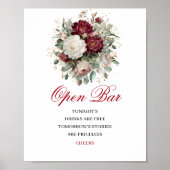 Boho Bloem Open Bar Trouwbord Burgundy Poster (Voorkant)