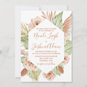 Boho bloem, palm en pampas terracotta bruiloft kaart (Voorkant)