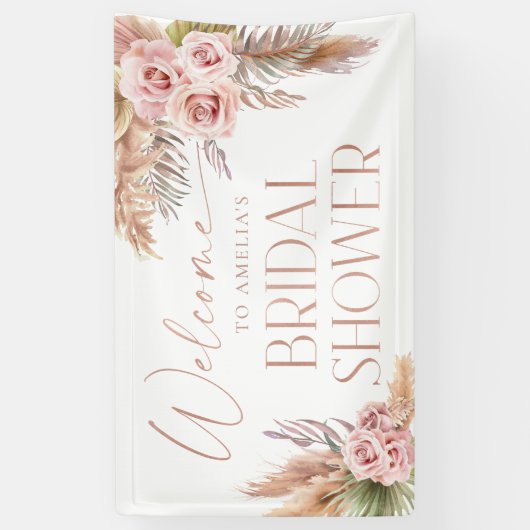 Boho bloem Pampas Rose Goud Welkom Spandoek (Verticaal)