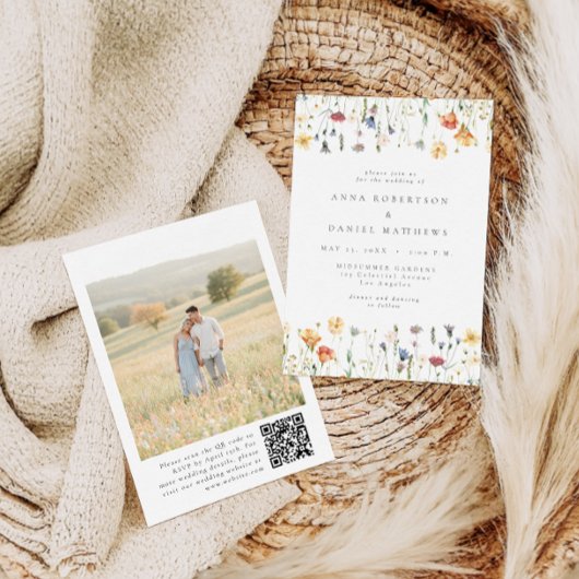 Boho bloem QR-code foto trouwuitnodiging Kaart