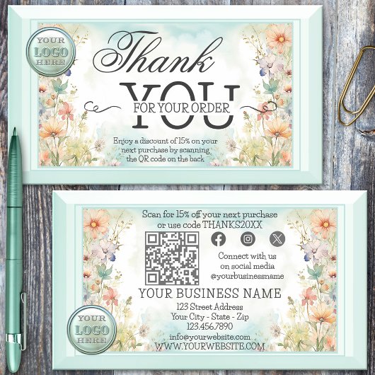Boho Bloem QR Code Logo Bedankt voor uw bestelling Visitekaartje