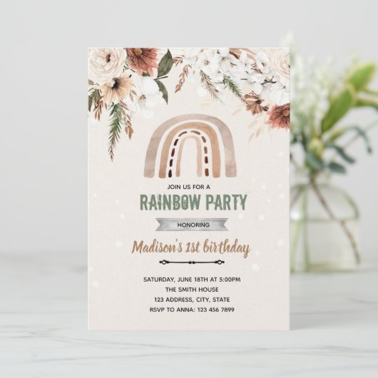 Boho bloem regenboog douche uitnodiging (Staand voorkant)