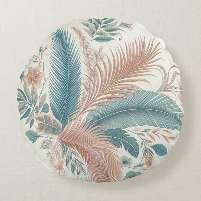Boho Bloem Rond Kussen – Esthetische Huisdecoratie (Voorkant)