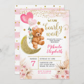 Boho bloem roze Bearly Wait baby shower uitnodigin Kaart (Voorkant / Achterkant)