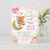 Boho Bloem Roze Beerlijd Uitnodiging Baby Shower (Staand voorkant)