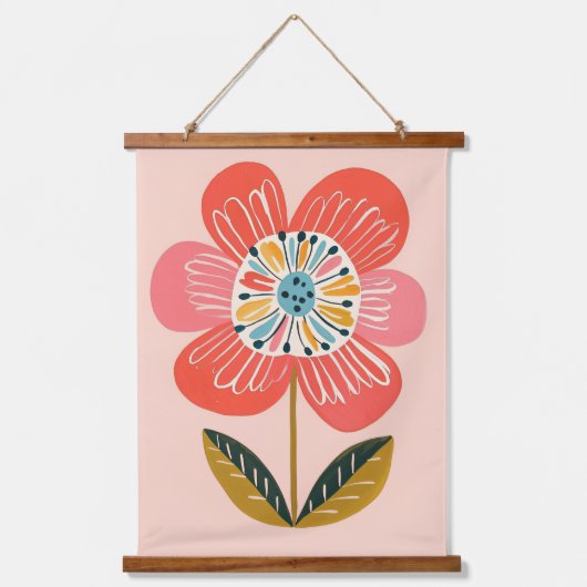 Boho Bloem Scandinavische Illustratie Hangend Wandkleed (Voorkant)