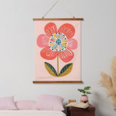 Boho Bloem Scandinavische Illustratie Hangend Wandkleed (Slaapkamer)