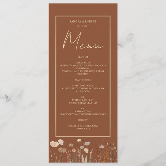 Boho bloem terracotta bruiloft menu (Voorkant)