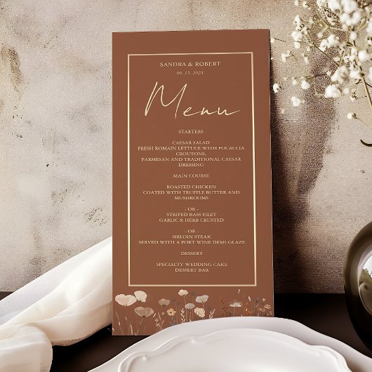 Boho bloem terracotta bruiloft menu