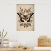 Boho Bloem Vlinder Print, Droevige Vlinder Muur Poster (Keuken)
