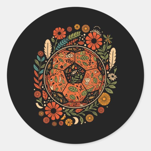 Boho Bloem Voetbal Ronde Sticker (Voorkant)