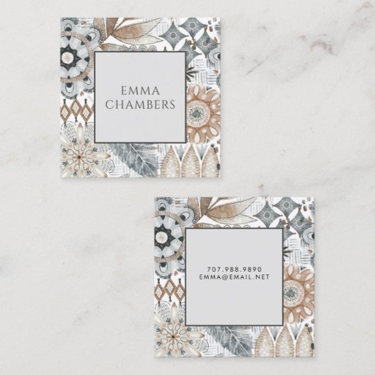 Boho Bloem Vormen Doodles Oproepkaarten Contactkaartje (Voorkant / Achterkant)