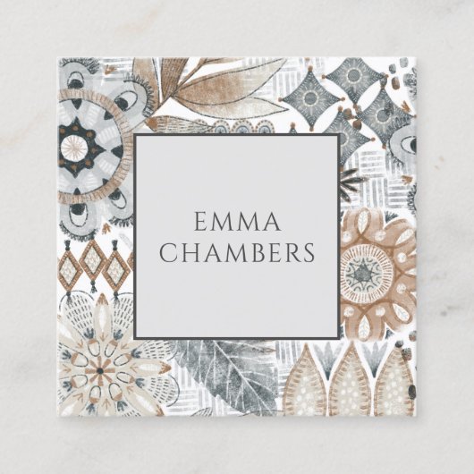 Boho Bloem Vormen Doodles Oproepkaarten Contactkaartje (Voorkant)