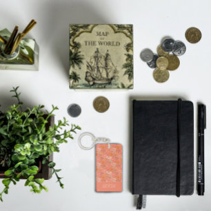 Boho bloem waterverf patroonnaam geel sinaasappel sleutelhanger