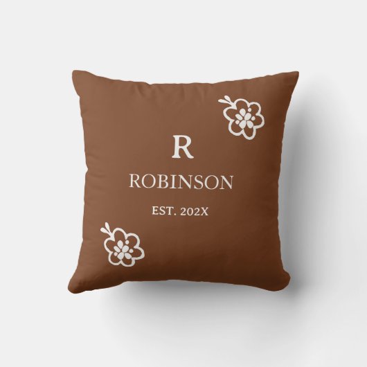 Boho Bloem Zacht Verbrand Oranje | Monogram Kussen (Achterkant)