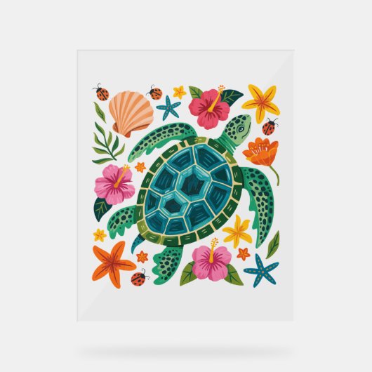 Boho Bloem Zeeschildpad Acryl Bord (Voorkant)