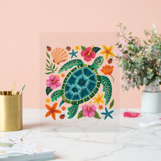 Boho Bloem Zeeschildpad Acryl Bord (Huwelijk)