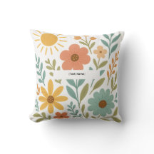 Boho Bloem Zon Kussen | Voeg Tekst/Naam Toe