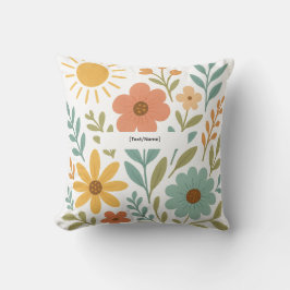 Boho Bloem Zon Kussen | Voeg Tekst/Naam Toe