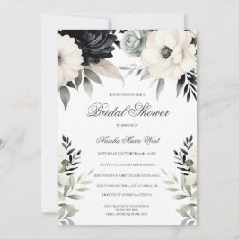 Boho Bloem Zwart Crème Bruidsdouche Kaart