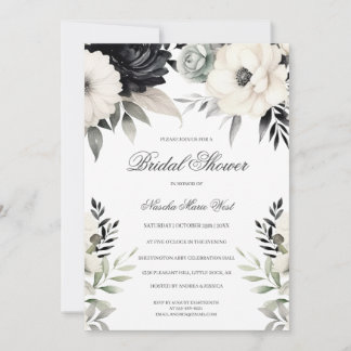 Boho Bloem Zwart Crème Bruidsdouche Kaart