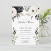 Boho Bloem Zwart Crème Bruidsdouche Kaart (Staand voorkant)