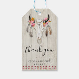 Boho Bloemachtige Geweien Schedel Hout Bedankt Bru Cadeaulabel