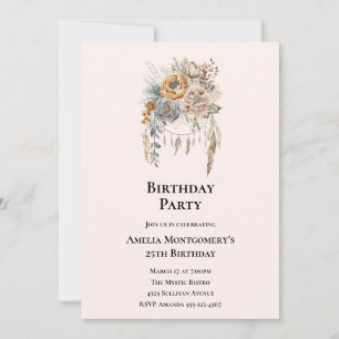 Boho-bloemboeket in neutrale kleuren verjaardag kaart