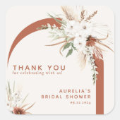 Boho bloemboog bedank vierkant sticker (Voorkant)