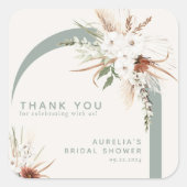 Boho Bloemboog Bedankt Vierkante Sticker (Voorkant)