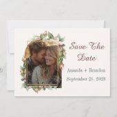 Boho bloemboog foto voor verlovingskaart save the date (Voorkant)