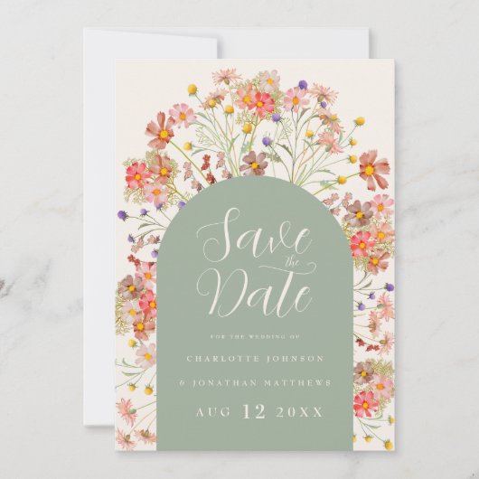 Boho bloemboog fotohuwelijk save the date (Voorkant)
