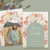 Boho bloemboog fotohuwelijk save the date