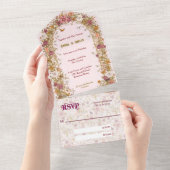 Boho bloemboog romantische trouw Boho All In One Uitnodiging (Afscheurbaar)