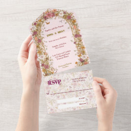 Boho Bloemboog romantische Trouwfeest Boho All In One Uitnodiging