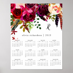 Boho Bloemen 2019 Agenda met Monogram Poster