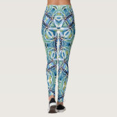 Boho Bloemen Abstract Patroon Artistiek Blauw Groe Leggings (Achterkant)